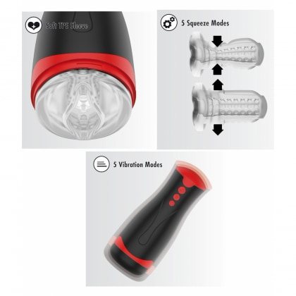 Fusion Deep Squeeze Masturbator Negru, 2 Motoare, 5 Viteze 3