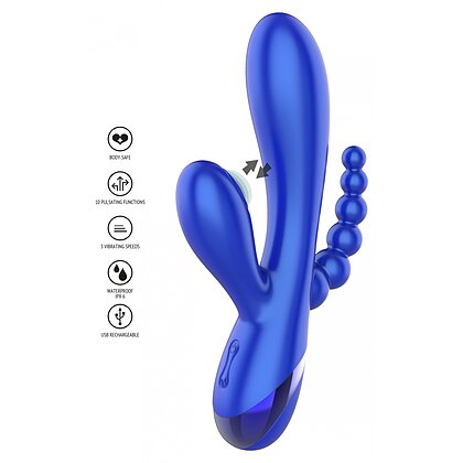 Triple Love Vibrator Rabbit Multifuncțional Albastru 9