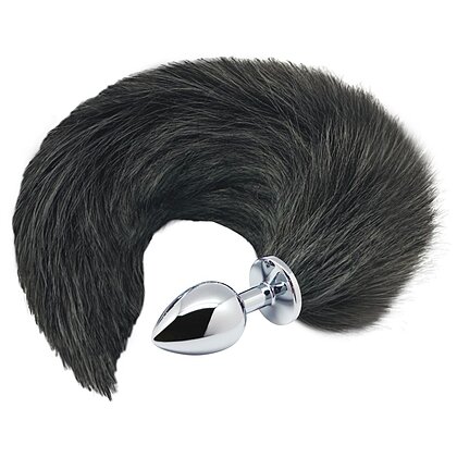 Alive Dop Anal Metalic cu Coadă Fox M - 8 cm Negru