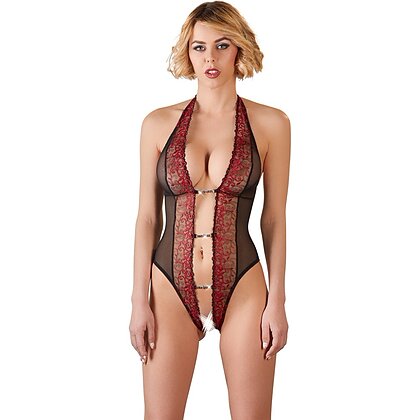 Body Abierta Fina Rhinestones Roșu S