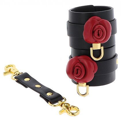 Cătușe Din Piele Wild Roses Wrist Cuffs Negru 2