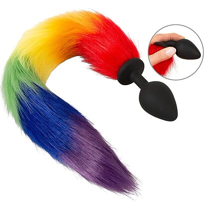 Plug Anal You2Toys cu Coadă Pufoasă Rainbow 42 cm Negru 2