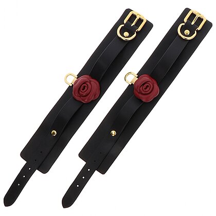 Cătușe Din Piele Wild Roses Wrist Cuffs Negru 3