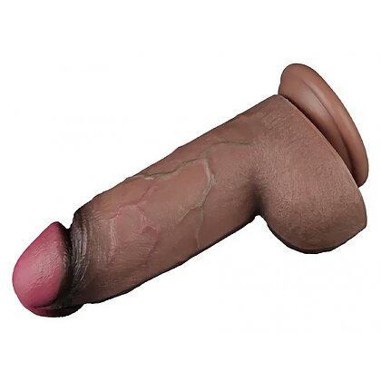 Lovetoy Dildo 25cm Silicon Dublu Strat cu Ventuză Maro 6