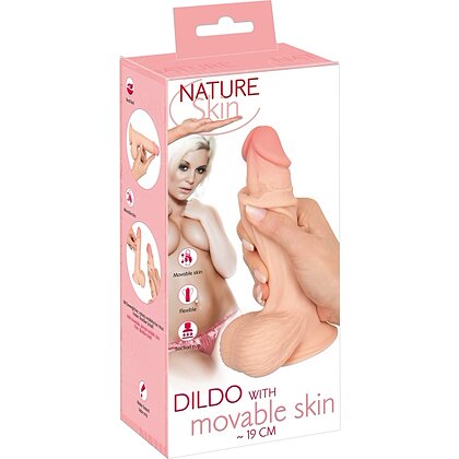 Dildo Nature Skin 18.7 cm cu Piele Mobilă și Ventuză