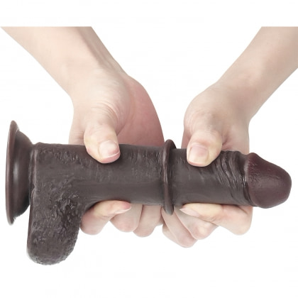 Dildo Sliding Skin Dual Layer cu Testicule și Ventuză 13