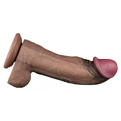 Dildo XXL Din Silicon Dublu Strat, Realist, Ventuză Maro 5