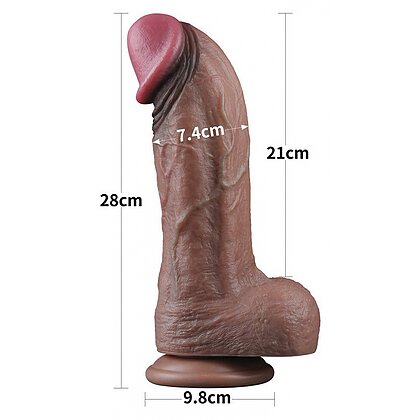 Dildo XXL Din Silicon Dublu Strat, Realist, Ventuză Maro 8