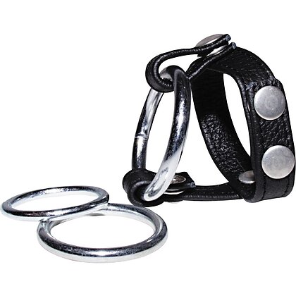 Set Inele Penis Leather Strap Negru 4