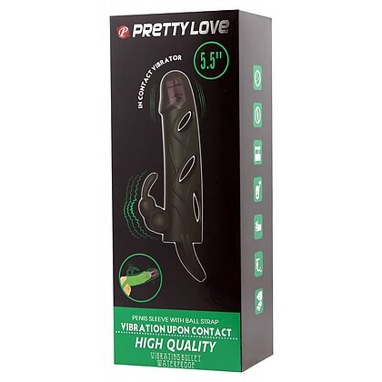 Prelungitor Pretty Love Penis Sleeve With Ball Strap Negru 4