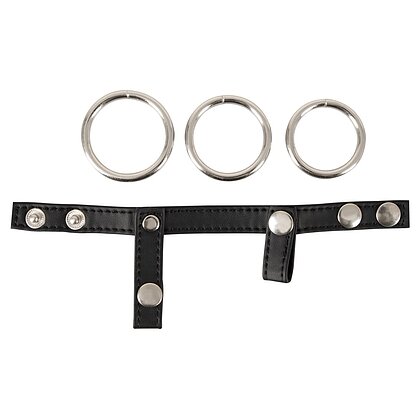 Set Inele Penis Leather Strap Negru 3