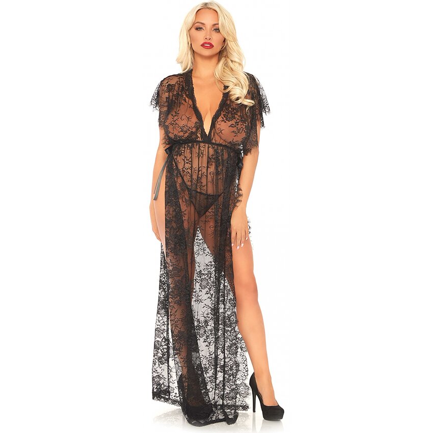 Chemise Leg Avenue Lace Kaften Robe Negru