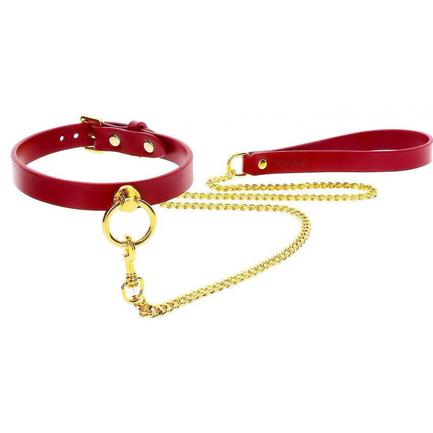 O-Ring Collar And Chain Leash Rosu