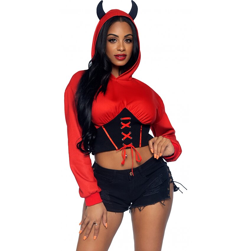 Costum Leg Avenue Devil Cropped Hoodie Rosu