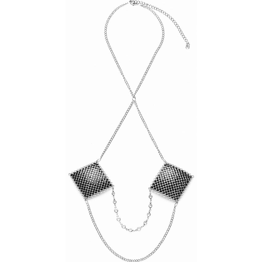 Stickere Sâni Pătrate Argintii cu Lanț și Cristale Argintiu