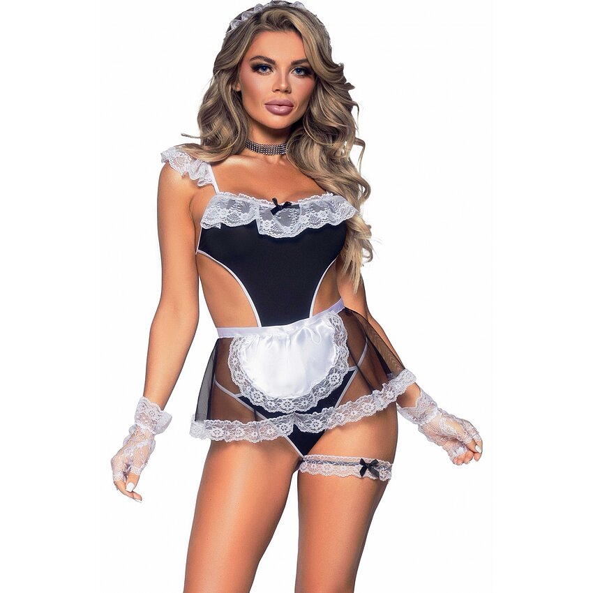 Costum Menajera Dantela Negru S M