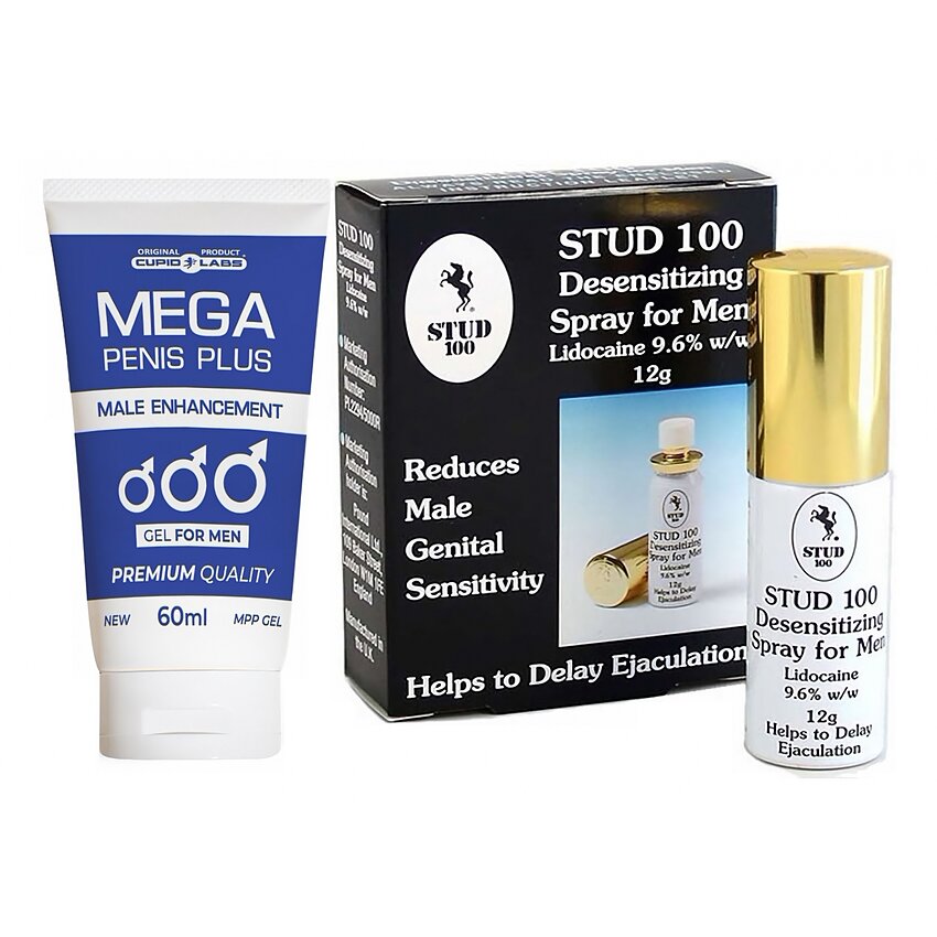Pachet Spray Stud 100 Original Și Gel Mărire Penis Mega Penis Plus 65ml