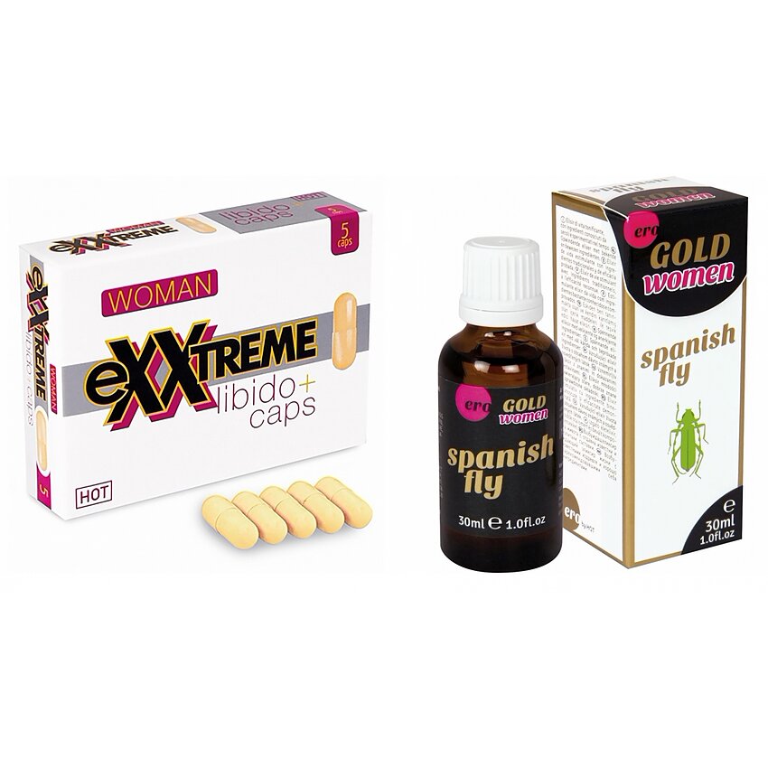 Pachet Capsule Femei eXXtreme Libido Afrodisiac + Afrodisiac Spanish Fly Strong Gold Women 30ml