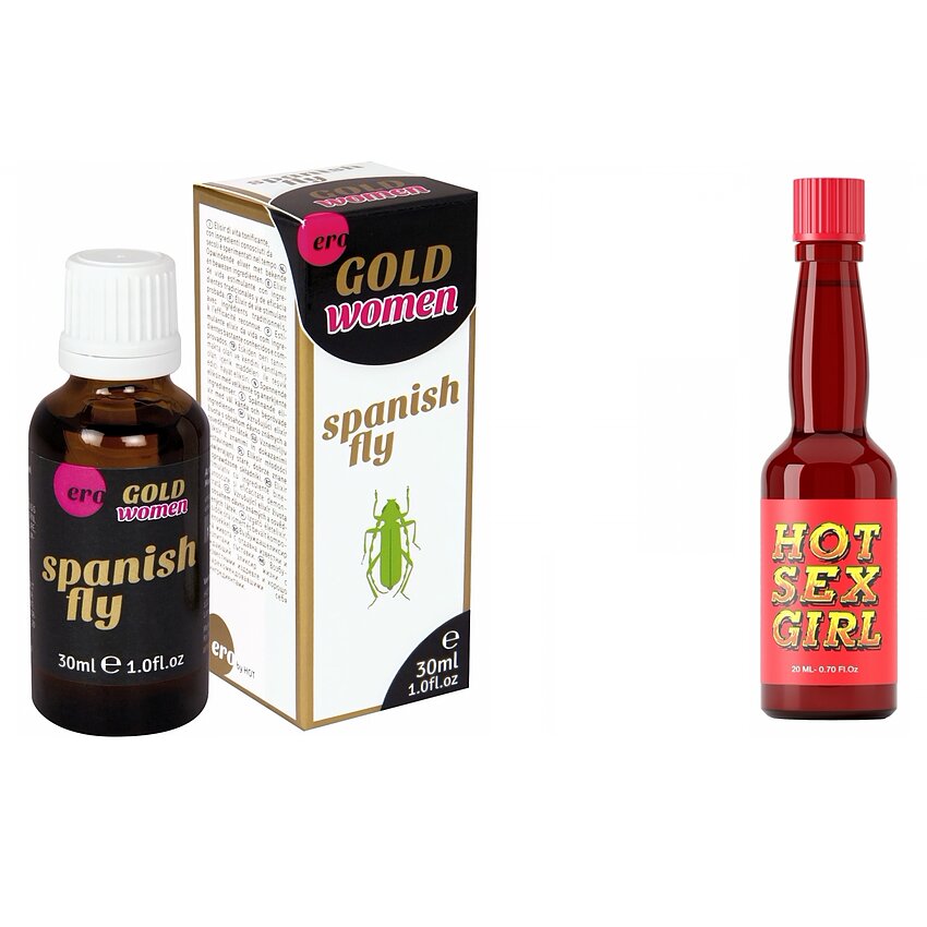 Pachet Afrodisiac Hot Sex Girl 20ml + Afrodisiac Spanish Fly Strong Gold Women 30ml