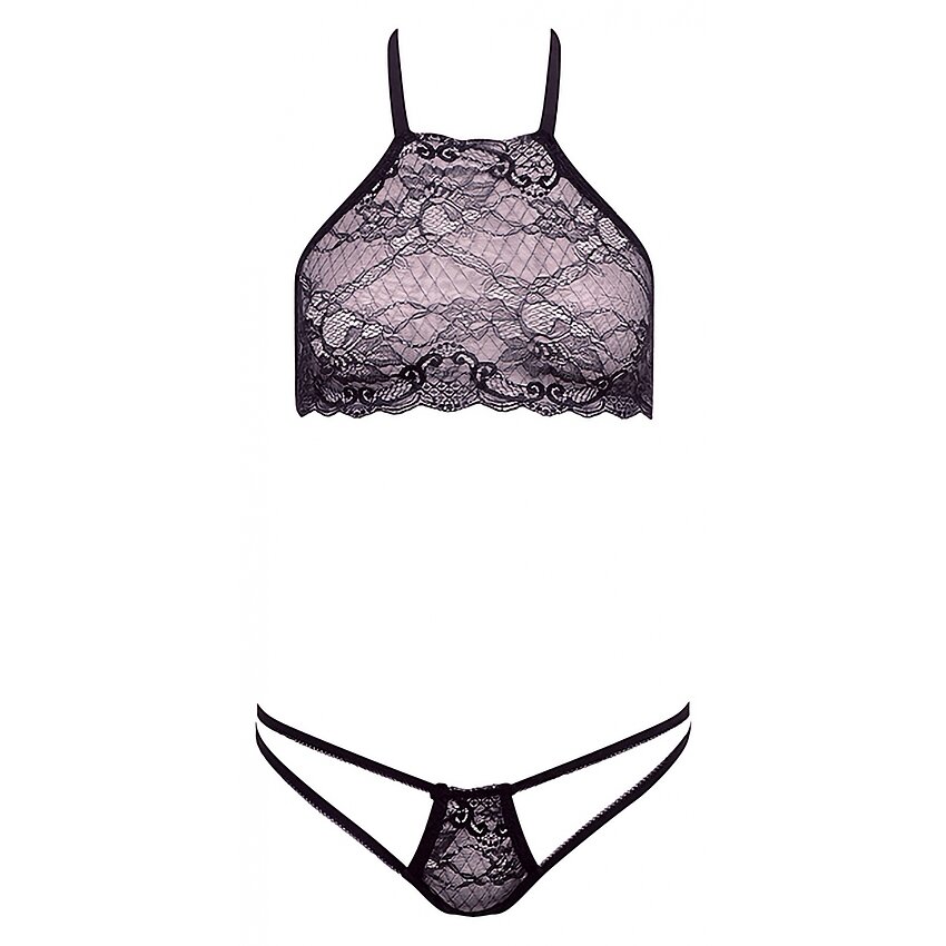 Set Barely Bare Dual Strap Panty Bralette Negru